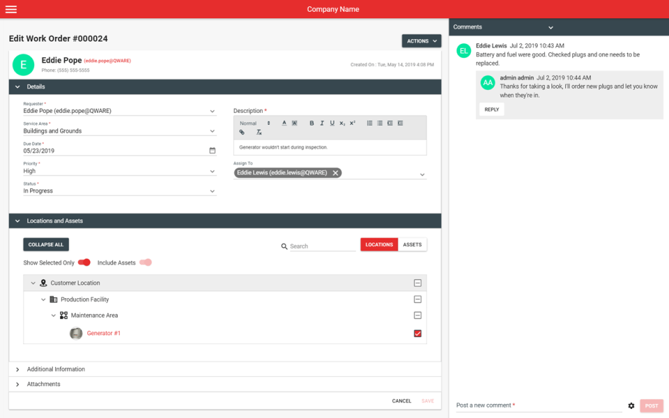 screenshot of Q Ware CMMS